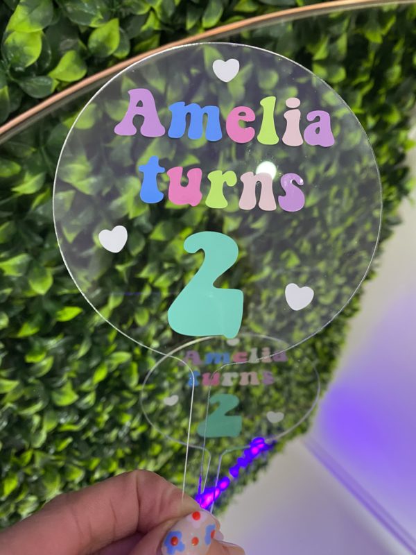 Acrylic cake topper age 2 multi coloured