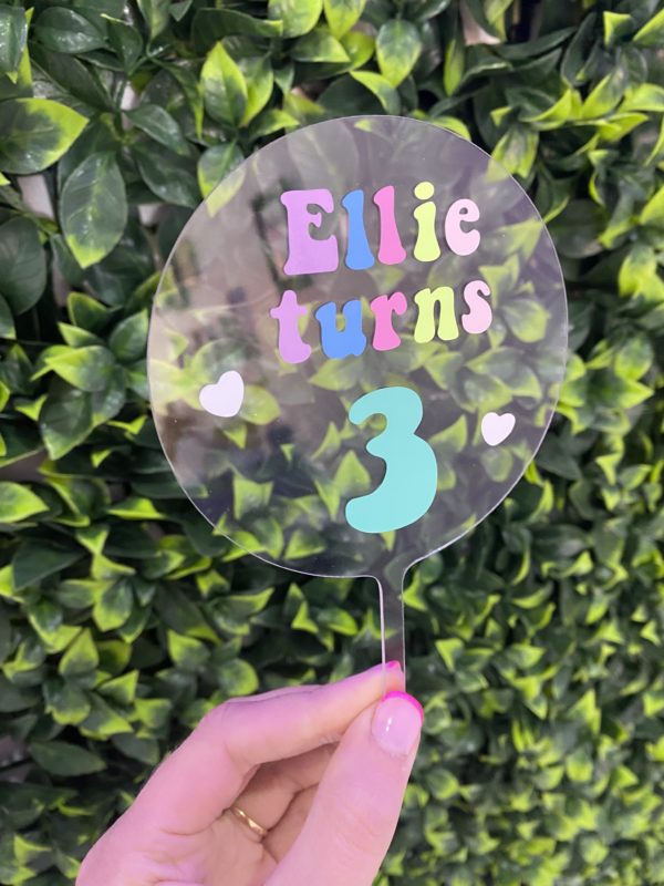 Acrylic cake topper age 3