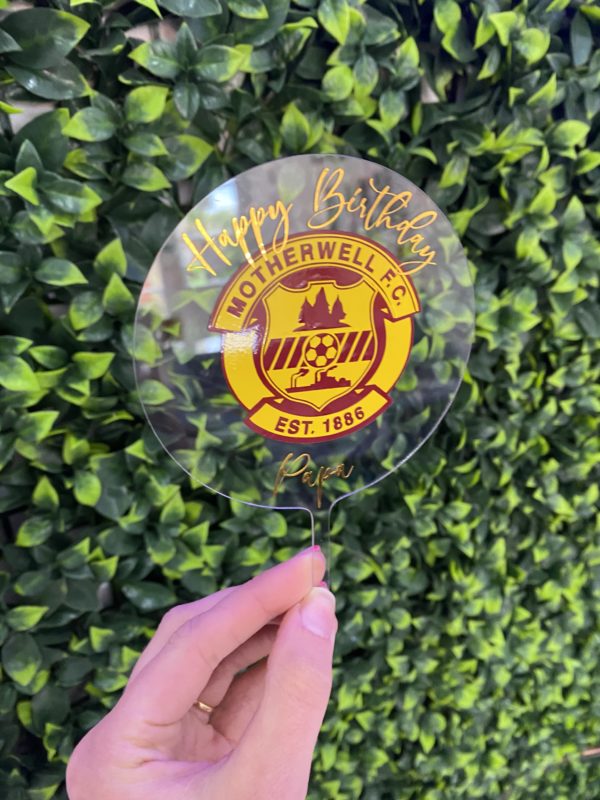 Acrylic cake topper football motherwell fc