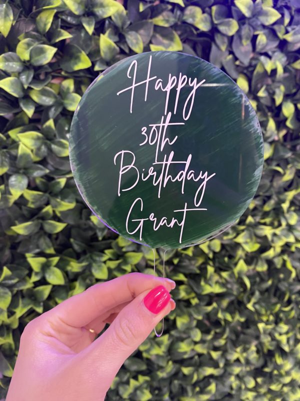 Acrylic cake topper with paint green