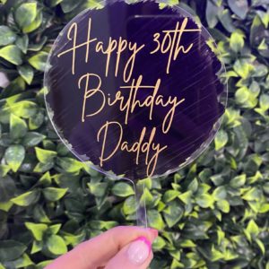 Acrylic cake topper with paint black and gold