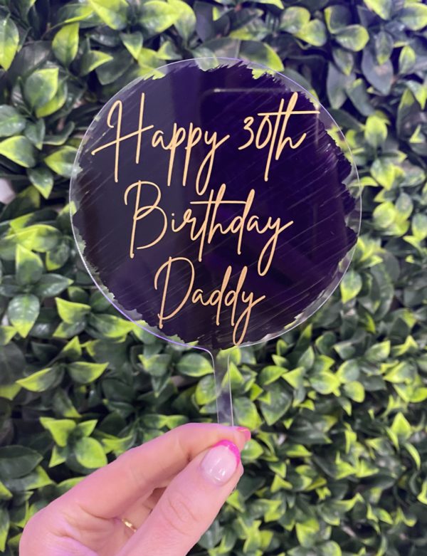 Acrylic cake topper with paint black and gold
