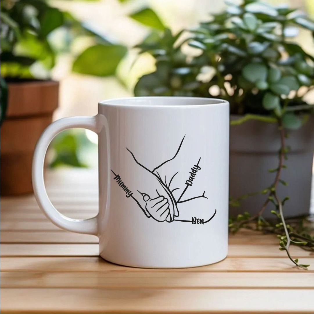 Family mug holding hands mothers day birthday for mum gift